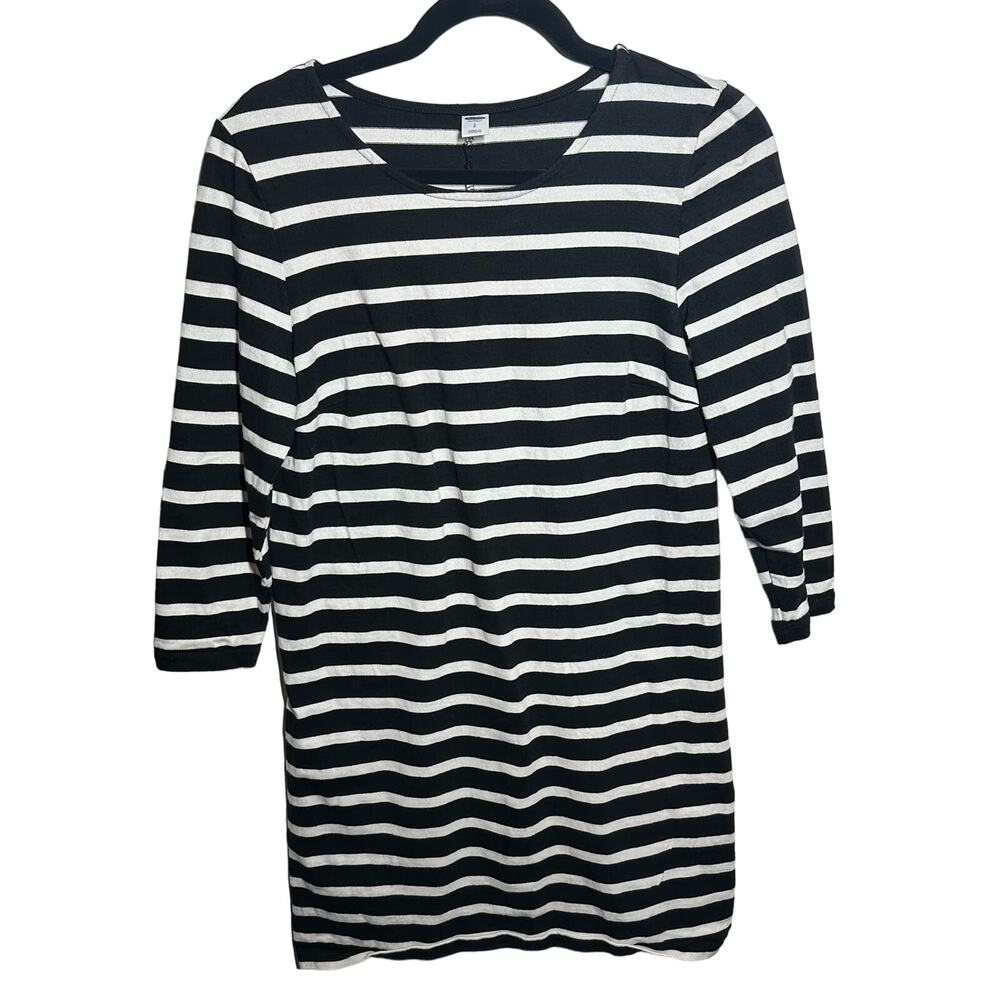Old Navy Long Sleeve Heavy Knit Striped Dress Black White Size Small